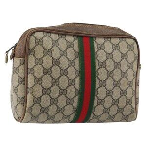 GUCCI GG Supreme Web Sherry Line Clutch Bag PVC Beige